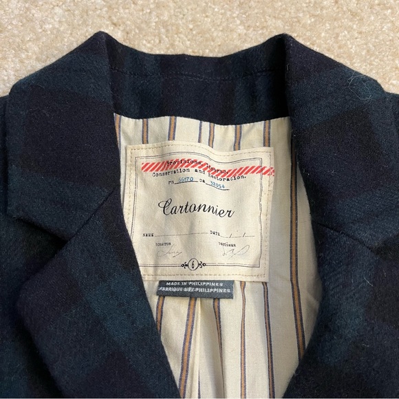 Anthropologie Cartonnier Jacket Womens 6 Blue Green Plaid Blazer Wool Blend - Picture 3 of 8